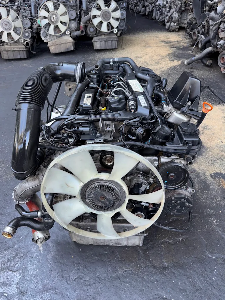 Salvaged engine with cooling fan, cleaned and ready